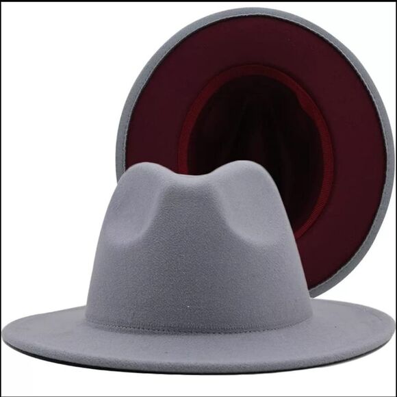 Gray with Burgundy base Fedora Hat - Picture 1 of 1